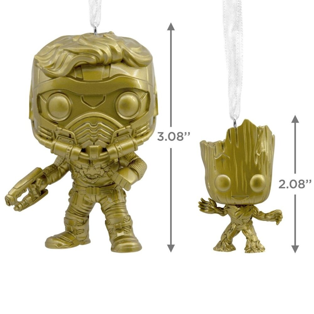 Hallmark Funko Pop! Marvel Gold Starlord and Groot Christmas Ornament 2 Pack New